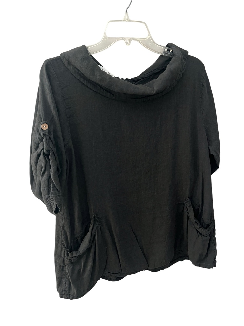 Saga Made in Italy Gray Linen Blend Top Oversized Lagenlook Pockets Tunic